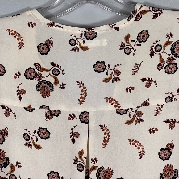 Cream Burgundy Boho Blouse Size XS Zip Neck Detail Tab Slv Festival Oversize Top - Picture 8 of 9